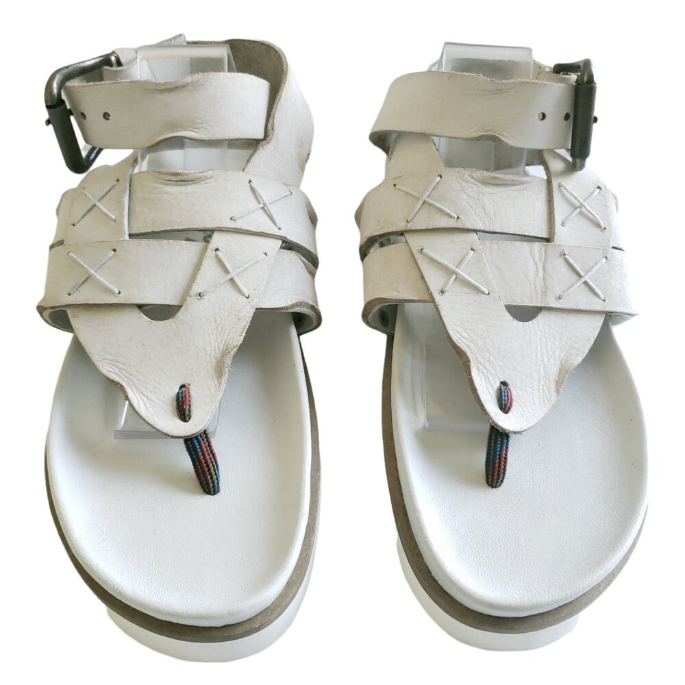 FREE PEOPLE Valencia wrap lug sole thong ankle strap leather sandal beige 40 9.5 - Picture 2 of 9